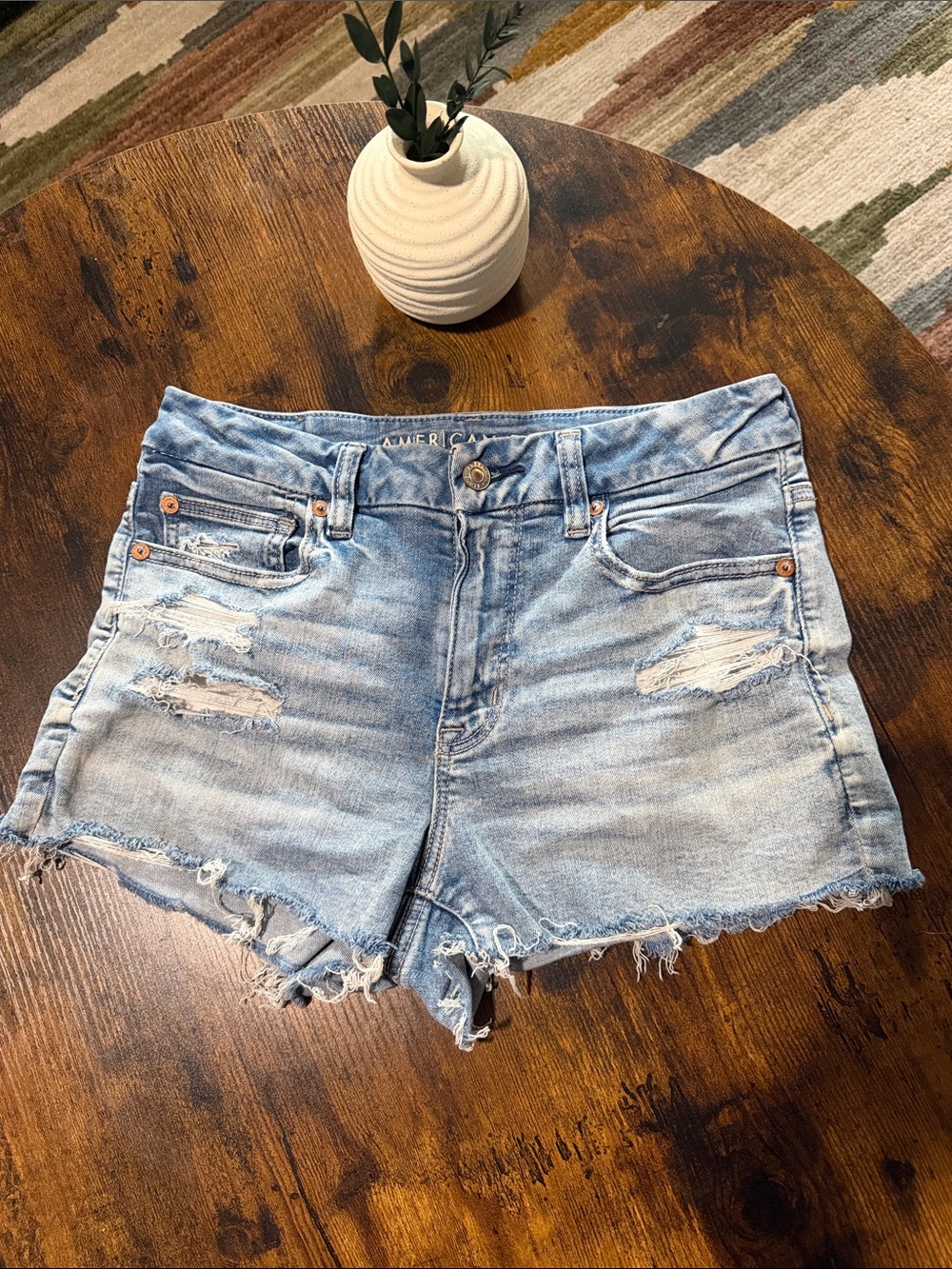 American Eagle Outfitters Light Blue Distressed Denim Shorts